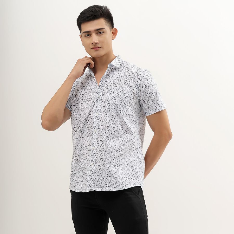 Men's Snow White Cotton Regular Collar Casual Shirt, White, large image number null