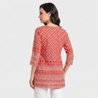 Women's Coral Round Neck Printed Straight Kurti, Coral, small