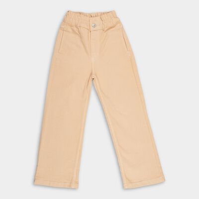 Girls' Light Beige Straight Fit Elastic Waist Jeans