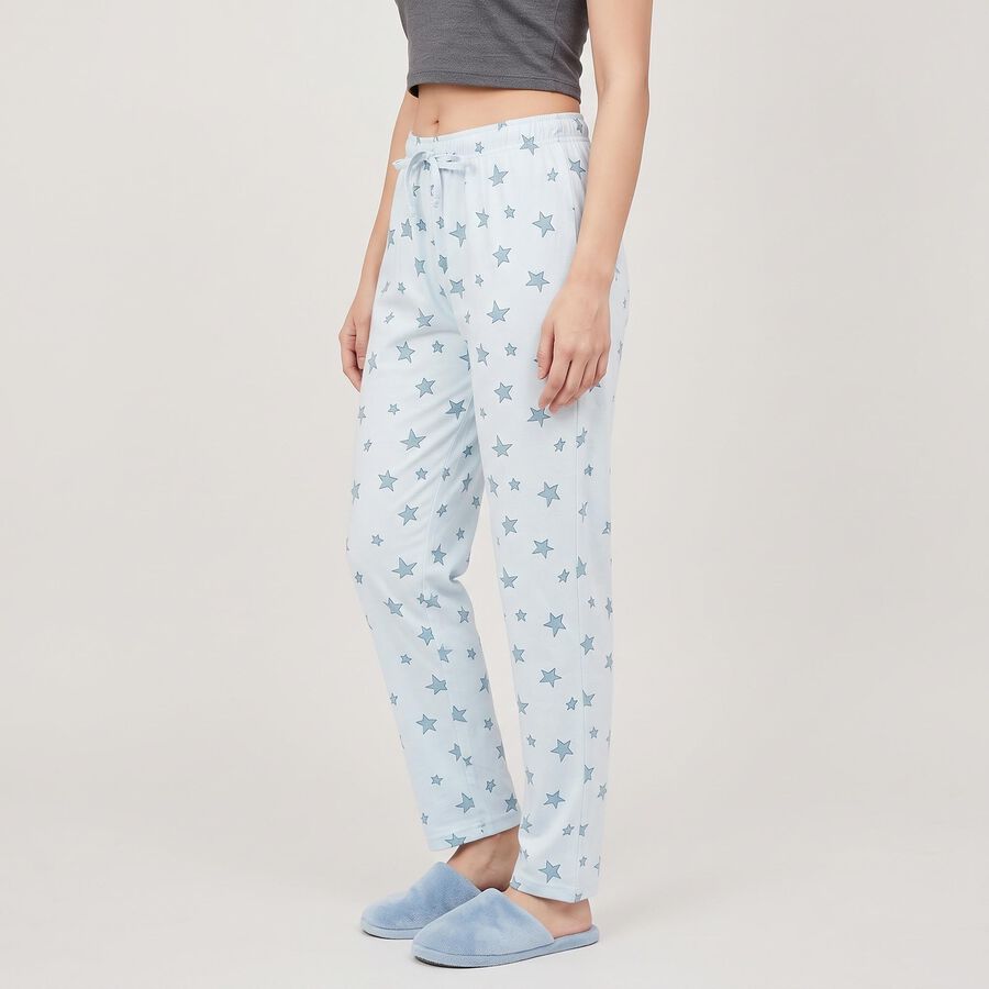 Women's Light Blue Straight Fit Star Printed Cotton Blend Pyjama, हल्का नीला, large