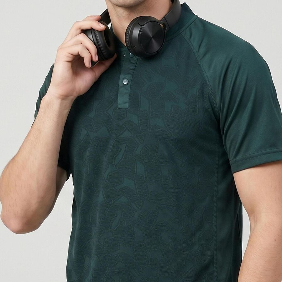 Men's Green Polo Neck Regular T-Shirt, Dark Green, large