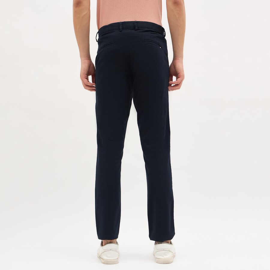 Men's Deep Midnight Navy Slim Fit Flat-Front Casual Trousers, Navy Blue, large