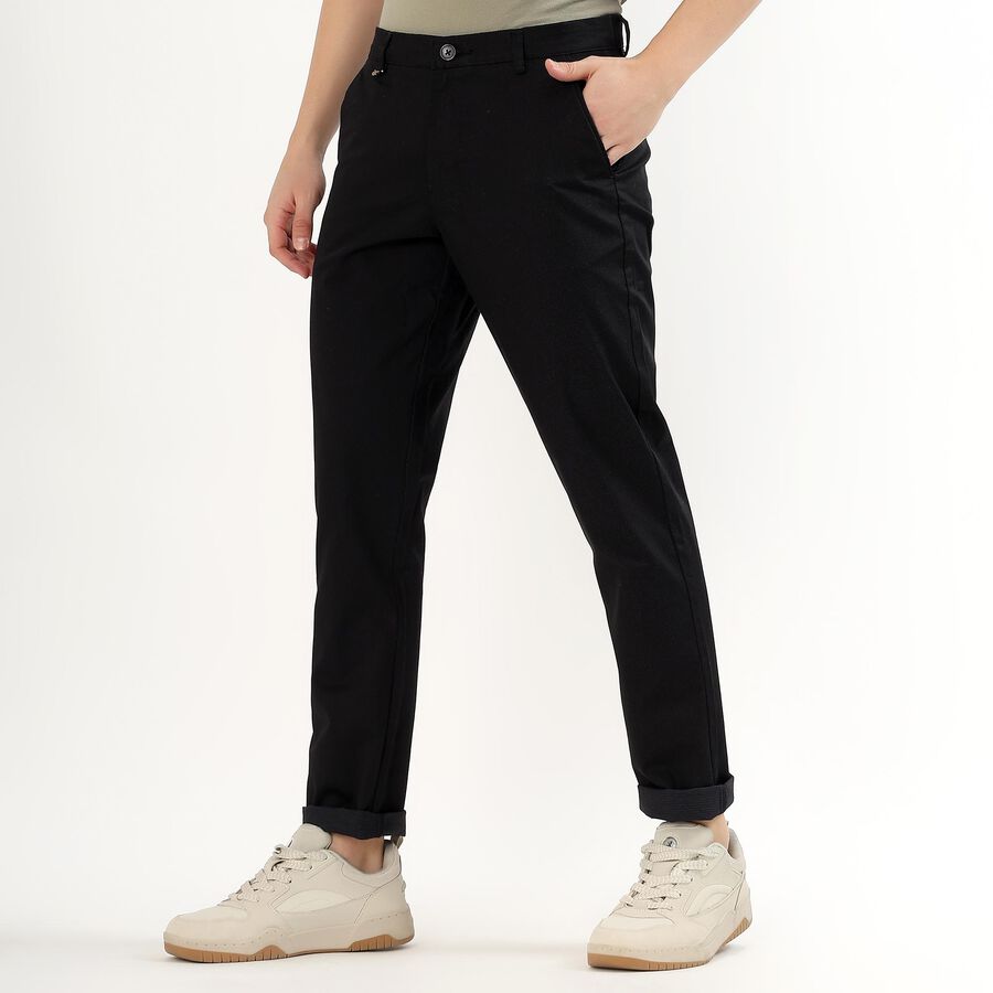 Men's Slim Fit Casual Trousers, काला, large