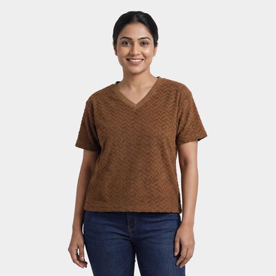 Women's Rust Round Neck Casual T-Shirt