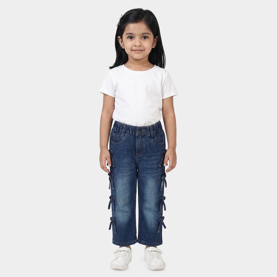 Girls' Light Blue Straight Fit Side Bow Detail Jeans, Light Blue, large