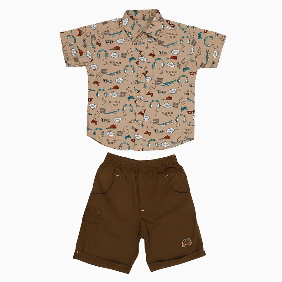 Boys' 100% Cotton Woven Baba Suit, Beige, large image number null