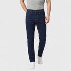 Men's Navy Blue Slim Fit Washed Jeans, गहरा नीला, small