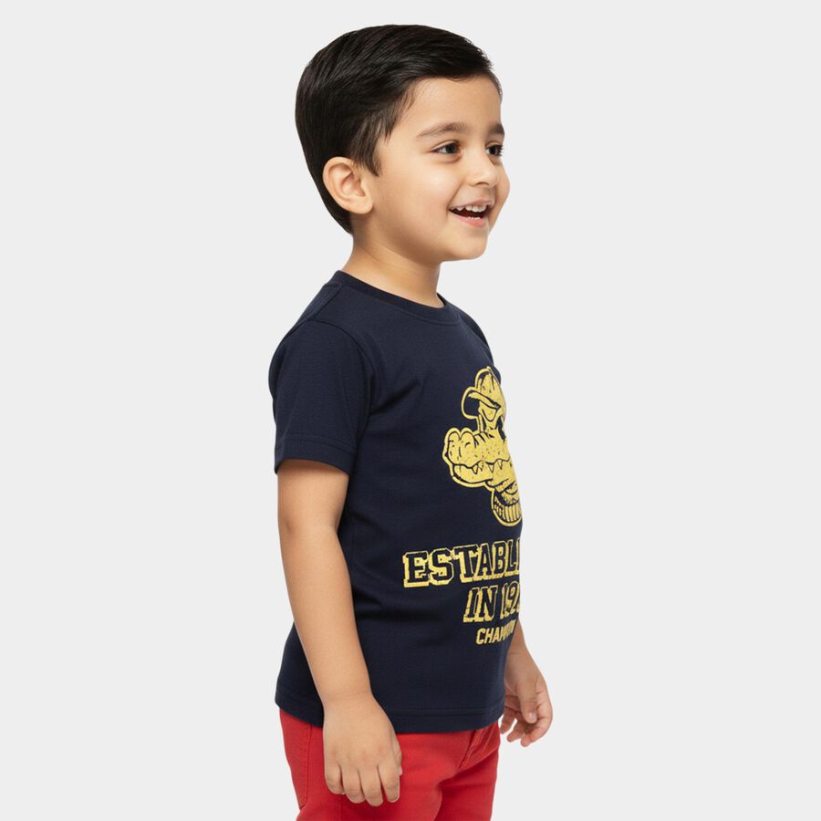 Boys Navy Blue Round Neck Casual T-Shirt, Navy Blue, large
