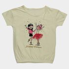 Girls Yellow Cotton Round Neck Casual T-Shirt, पीला, small