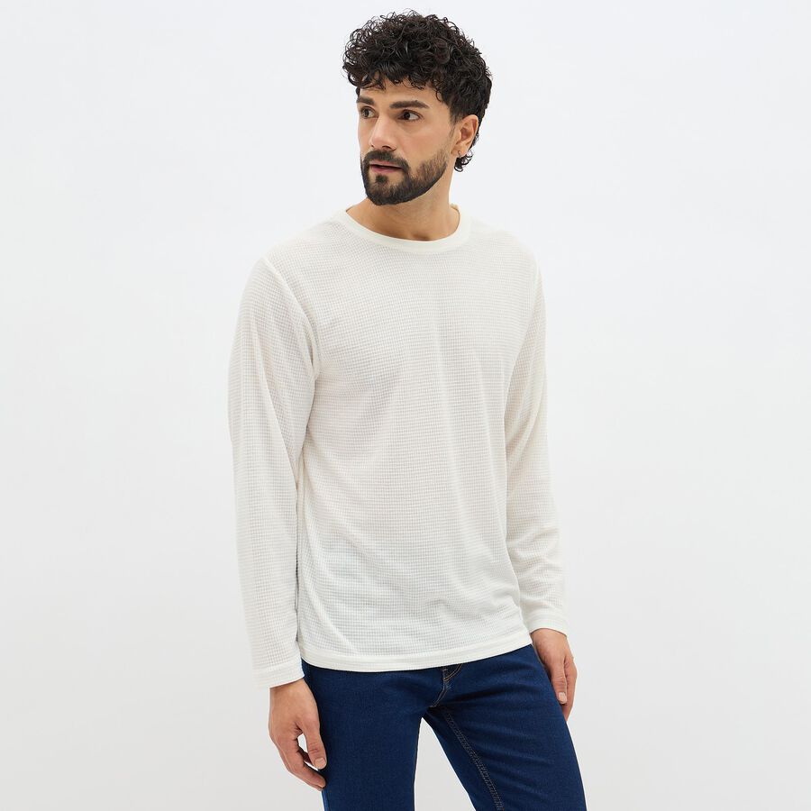 Men's Snow White Crew Neck Casual T-Shirt, White, large image number null