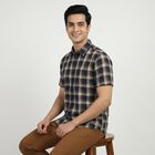 Men's Navy Blue Cotton Casual Shirt, नेवी ब्लू, small