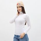 Women's Soft Beige Floral Crochet Knitted Cap, Beige, small image number null