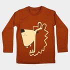 Boys Brown Cotton Blend Round Neck Regular T-Shirt, भूरा, small