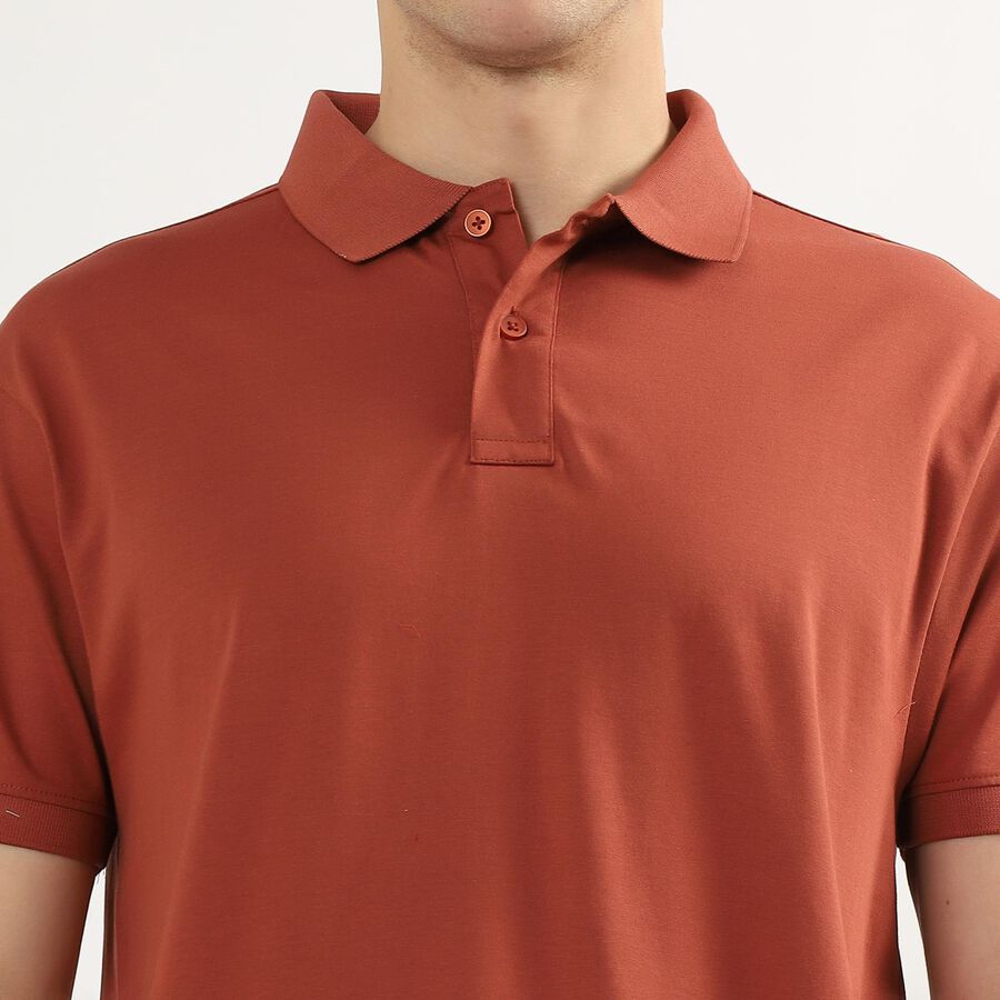 Men's Rust Polo Collar Casual T-Shirt, Rust, large
