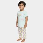 Girls Light Mint Green Round Neck Casual Capri Set, हल्का हरा, small image number null