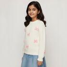 Girls Off White Crew Neck Casual Pullover, Off White, small image number null