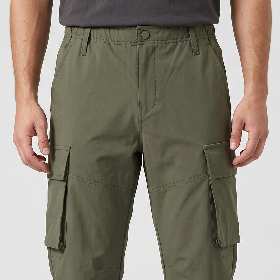 Men's Olive Green Slim Fit Cargo Trousers, ओलिव, large