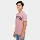 Boys Pink Round Neck Casual Half Sleeve T-Shirt, Pink, small