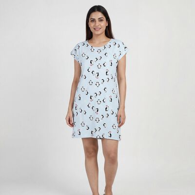 Women's Blue V-Neck Romantic Nighty