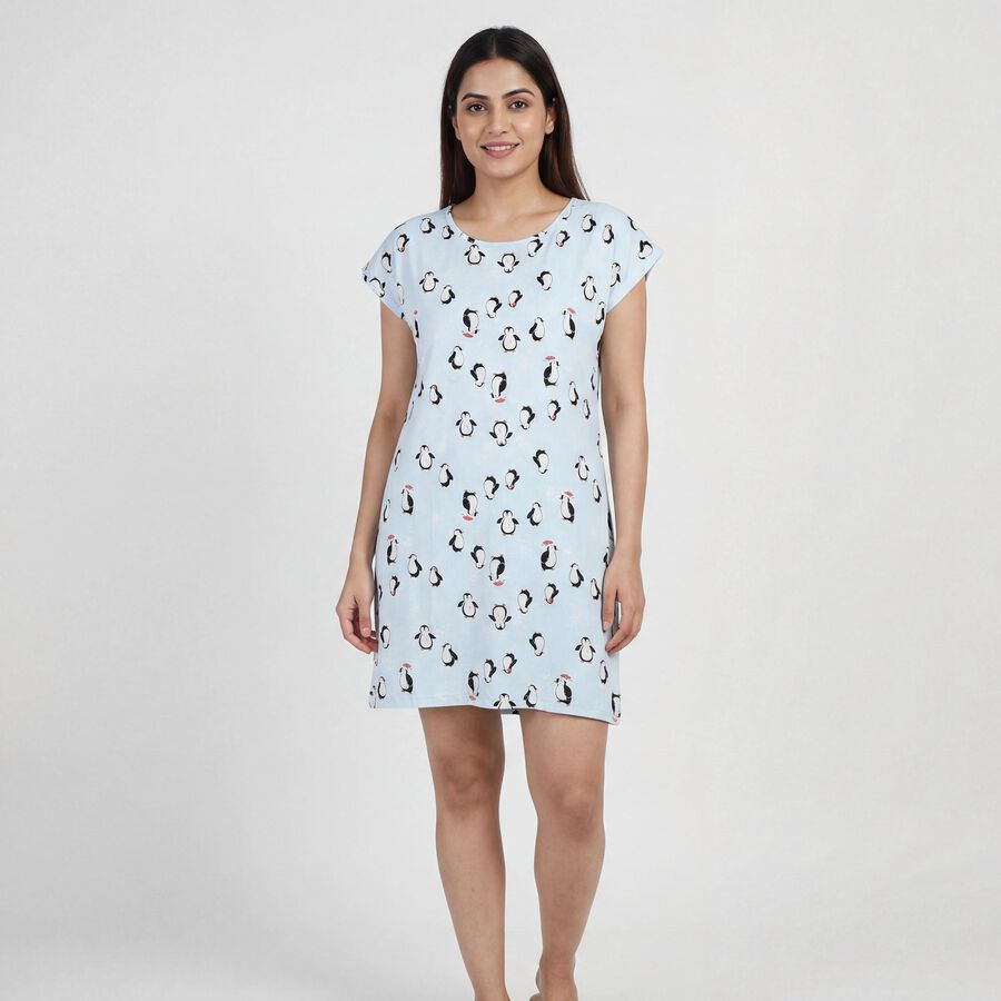 Women's Blue V-Neck Romantic Nighty, Light Blue, large