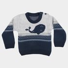 Infants' Navy Blue Crew Neck Knitted Pullover, मध्यम नीला, small