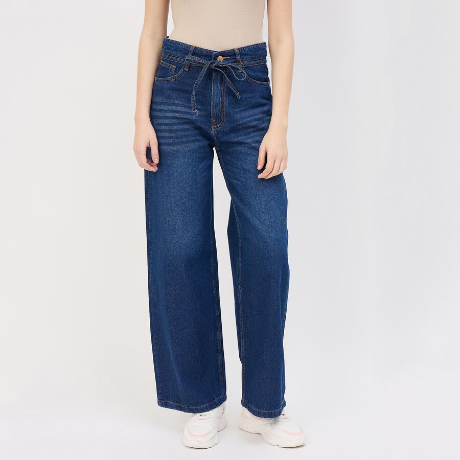 Women's Pale Powder Blue Straight Fit Washed Jeans, Mid Blue, large