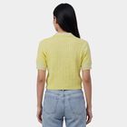 Women's Yellow Cotton Round Neck Casual Top, Yellow, small