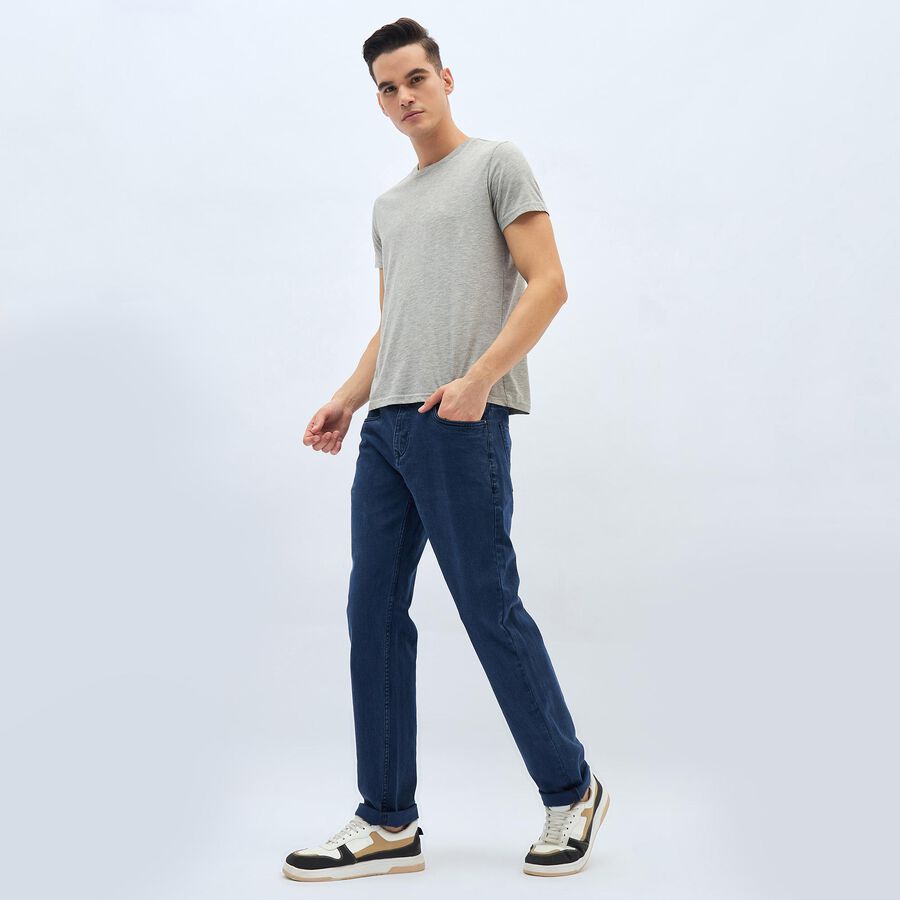 Men's Deep Steel Blue Straight Fit Classic Jeans, मध्यम नीला, large image number null