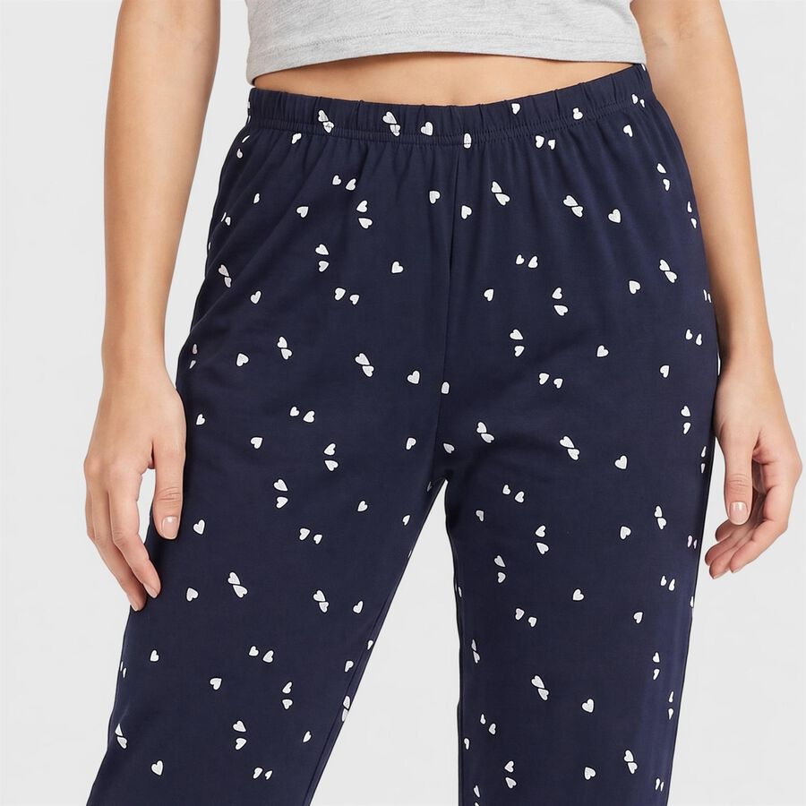 Women's Navy Blue Straight Fit Heart Printed Pyjama, Navy Blue, large