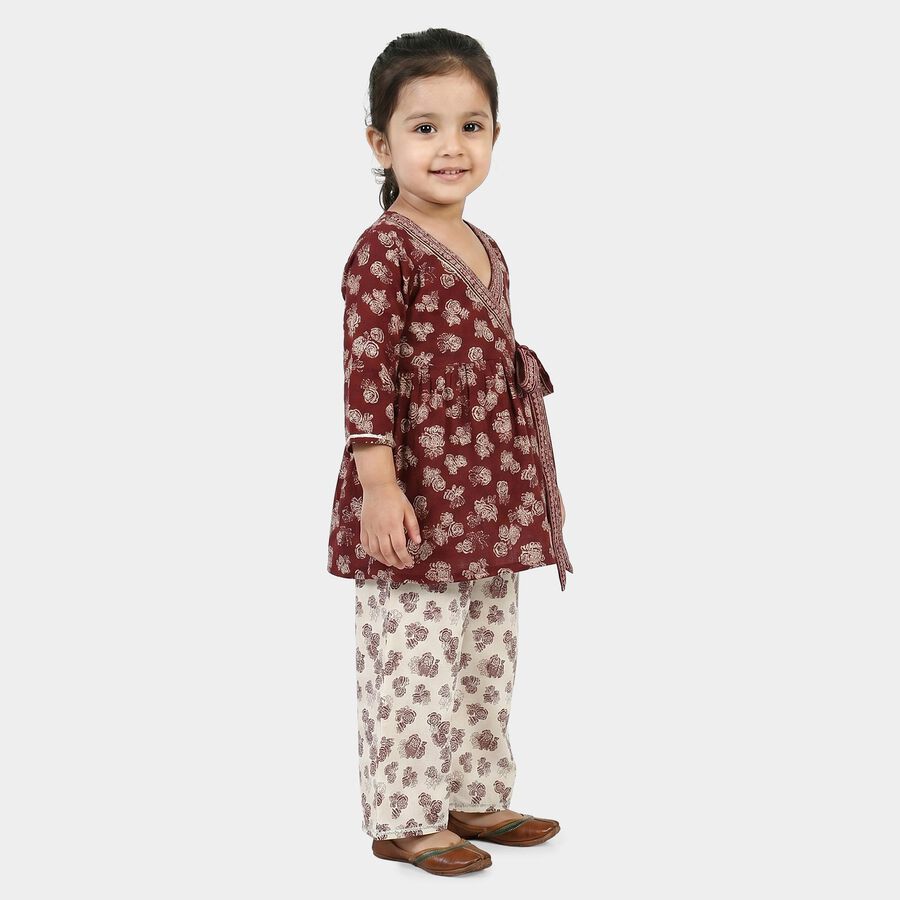 Girls Wine V Neck Fusion Set Upper and Bottom Set, वाइन, large
