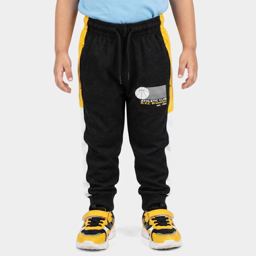 Boys' Black Jogger Graphic Printed Cotton Blend Pyjama, चारकोल, large