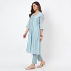 Women's Blue Round Neck Solid Kurta, हल्का नीला, small