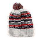 Boys' Grey and Red Striped Knitted Beanie, Ecru Melange, small image number null