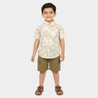 Boys Beige 100% Cotton Collar Neck Tropical Printed Baba Suit, गहरा पीला, small