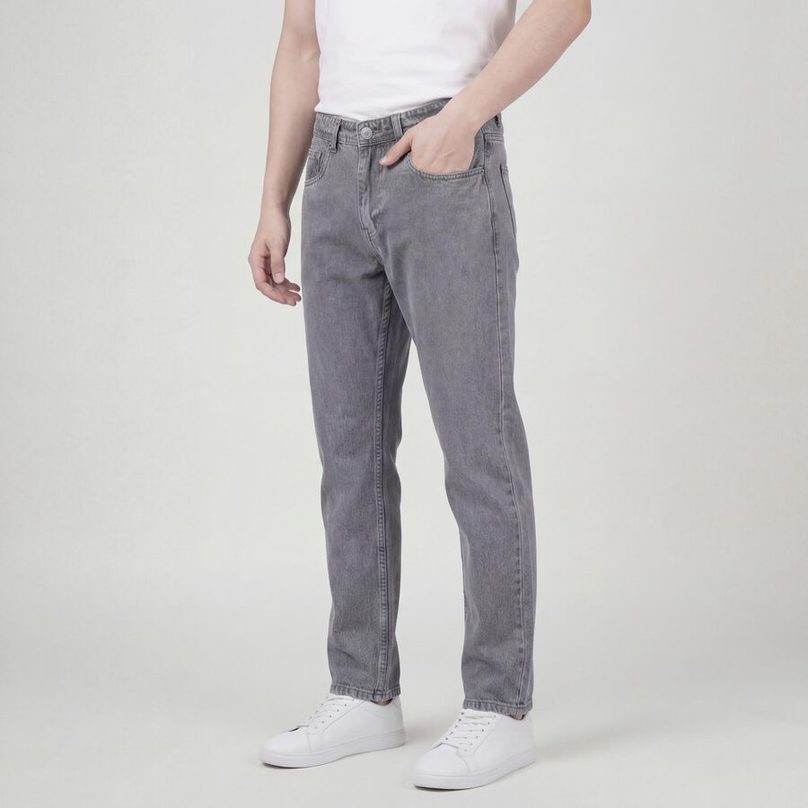 Men's Grey Straight Fit Classic Jeans, Light Grey, large