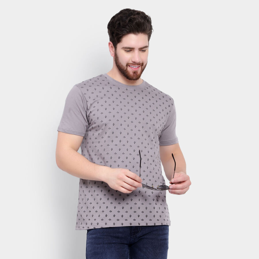 Cotton Solid Round Neck T-Shirt, Dark Grey, large image number null