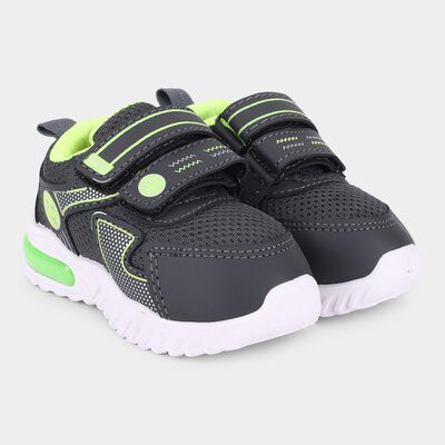 Boys Dark Charcoal Black and Neon Green Velcro Casual Sneakers