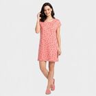 Women's Pink Round Neck T-Shirt Style Nighty, Pink, small