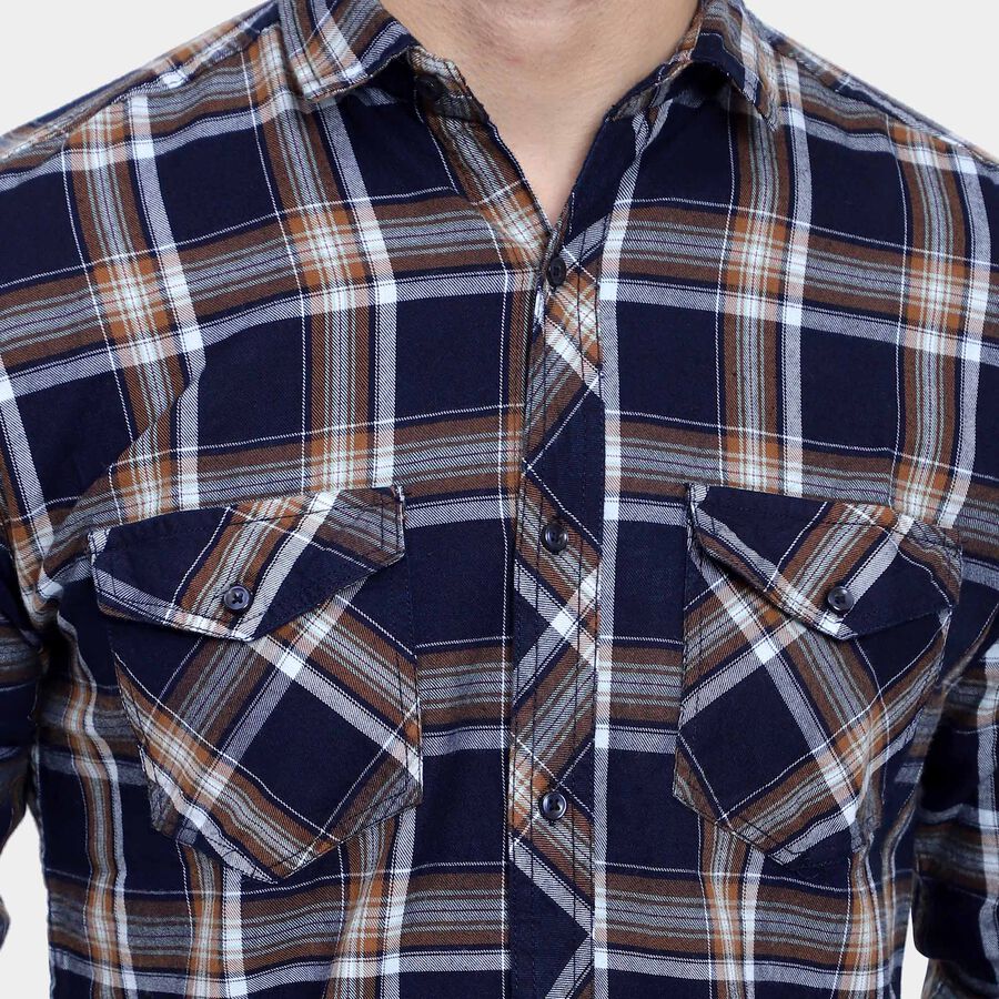 Cotton Checks Casual Shirt, Brown, large image number null