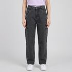 Women's Charcoal Straight Fit Cargo Jeans, Dark Grey, small