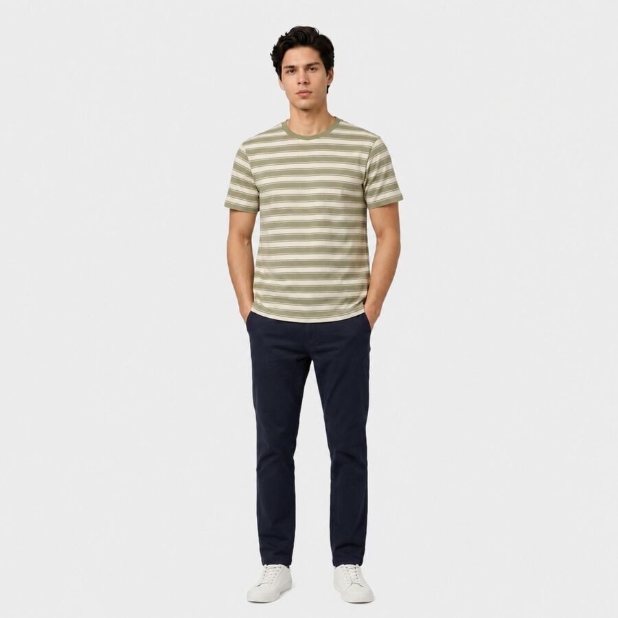 Men's Green Round Neck Regular T-Shirt, हल्का हरा, large