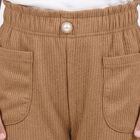Girls' Beige Wide Leg Ribbed Trousers, गहरा पीला, small