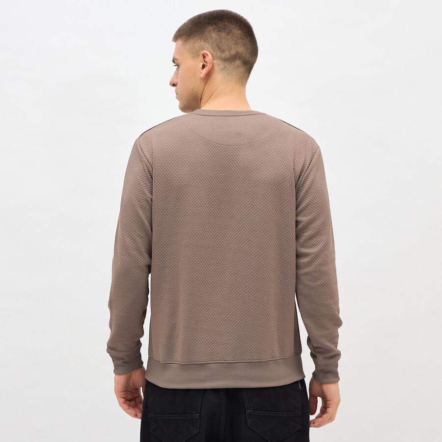 Men's Muted Brown Crew Neck Casual Sweatshirt, Brown, large image number null