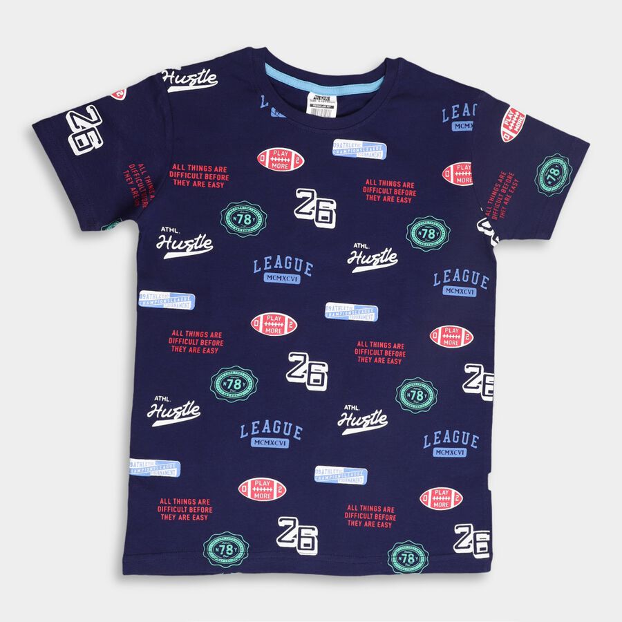 Boys' Cotton T-Shirt, Navy Blue, large image number null