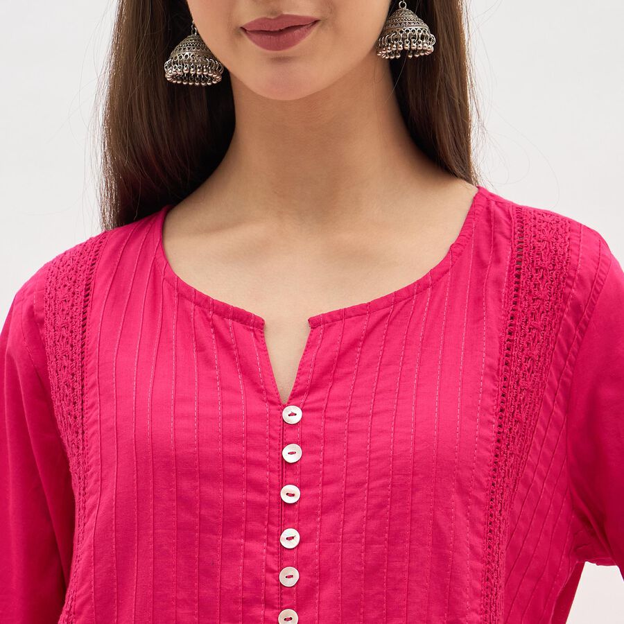 Women's Bright Fuchsia Pink Cotton Solid Ethnic Set, Fuchsia, large image number null