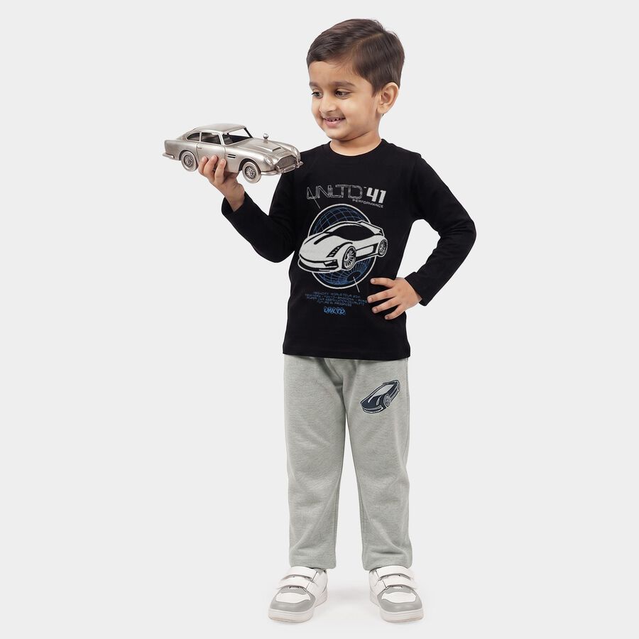Boys Navy Blue Round Neck Graphic Print Baba Suit, Navy Blue, large