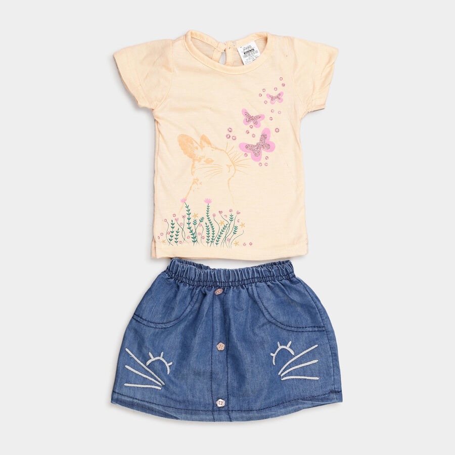 Infants Solid Skirt Top Set, Peach, large image number null