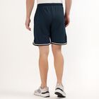 Men's Deep Navy Blue Regular Fit Textured Bermuda Shorts, Teal Blue, small