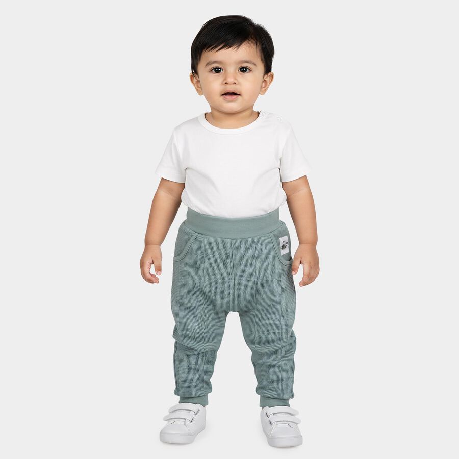 Infants Teal Jogger Waffle Knit Pyjama, टील ब्लू, large