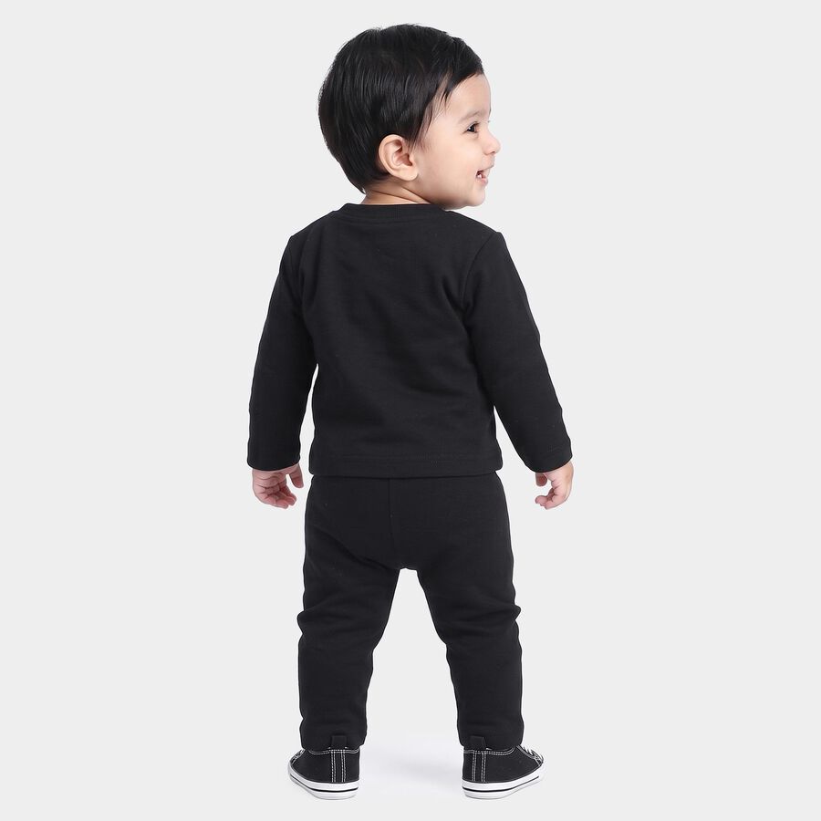 Infants' Black Round Neck Graphic Baba Suit, Black, large